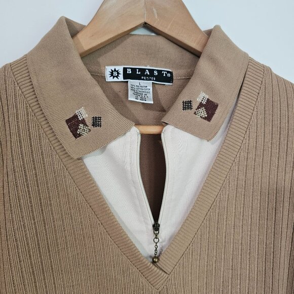 Vintage Blast Petites Womens Sweater Vest Top Beige & Cream Sz L《875》J - Picture 3 of 5